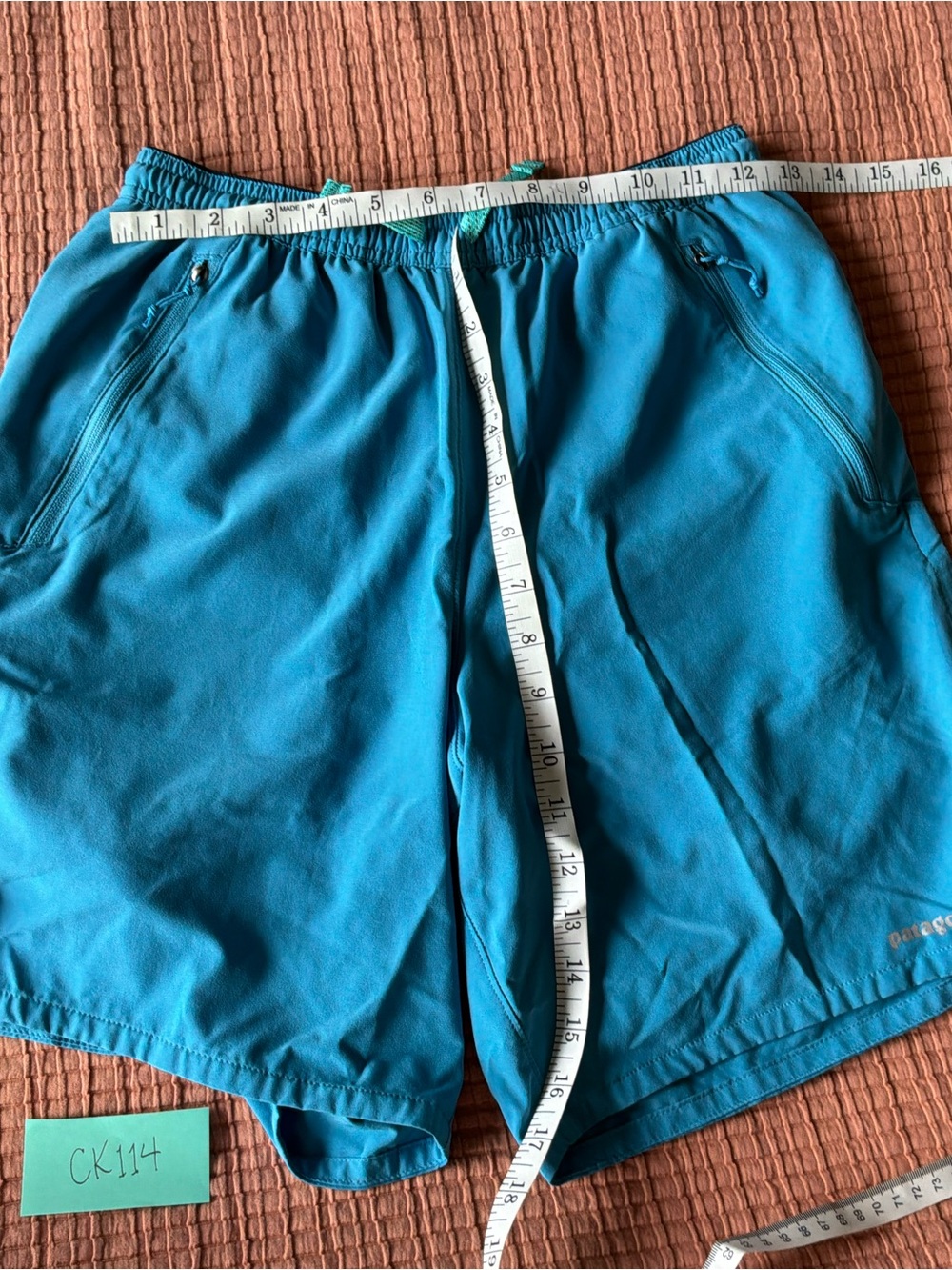 Patagonia Teal Athletic Shorts with Zip Pockets